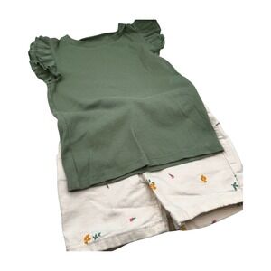 Thereabouts Kids Green Ribbed Ruffle Sleeve Top Cream Floral Shorts Set Size 5
